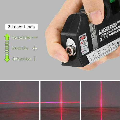 3-in-1 Laser Level Pro 3 - Laser & Spirit Leveling - Standard & Metric Rulers - Measuring Tape