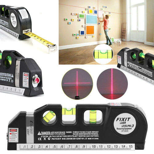 3-in-1 Laser Level Pro 3 - Laser & Spirit Leveling - Standard & Metric Rulers - Measuring Tape