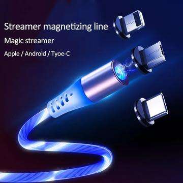 3-in-1 Magnetic Stream-Optic Charge Cable - Micro USB/Lightning/Type-C - 360° Rotary Interface.