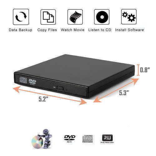 USB 2.0 External Optical Drive DVD CD RW Drive - Burner / Writer - Ultra Slim For PC/Laptop - White