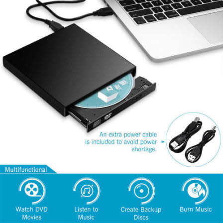 USB 2.0 External Optical Drive DVD CD RW Drive - Burner / Writer - Ultra Slim For PC/Laptop - White