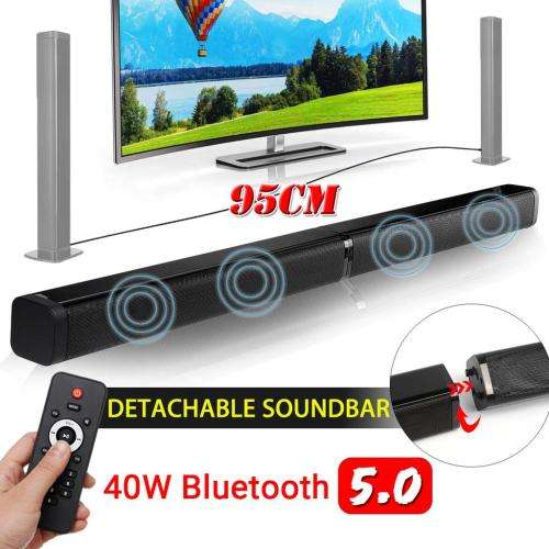 2-in-1 Detachable 40W Wireless Bluetooth 5.0 Soundbar Speaker - Wireless/USB/TF/TV/Aux In