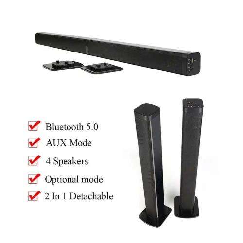 2-in-1 Detachable 40W Wireless Bluetooth 5.0 Soundbar Speaker - Wireless/USB/TF/TV/Aux In