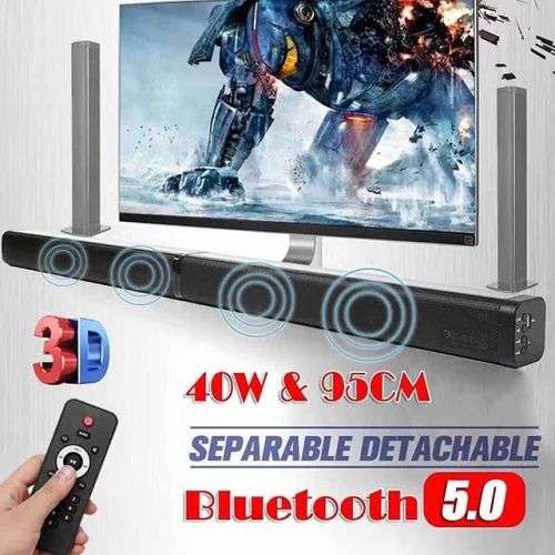 2-in-1 Detachable 40W Wireless Bluetooth 5.0 Soundbar Speaker - Wireless/USB/TF/TV/Aux In