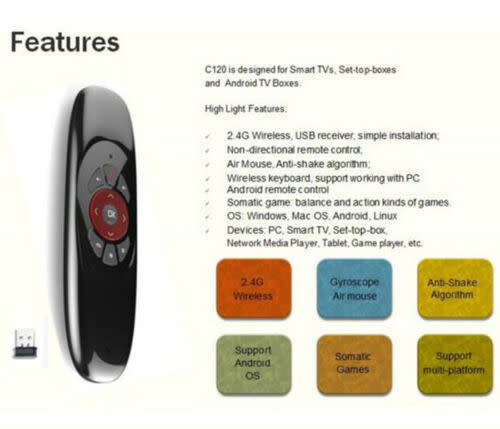 2.4GHz Wireless AIR MOUSE with Gyroscope - QWERTY Keyboard - Remote Control