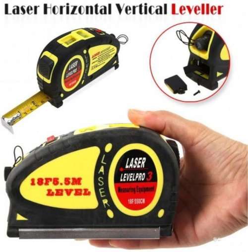3-in-1 Laser Level Pro 3 - Laser & Spirit Leveling - Standard & Metric Rulers - Measuring Tape