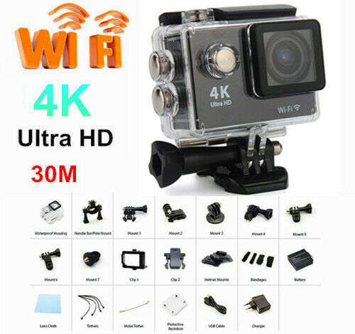 4K Ultra HD Action Camera Pro - WiFi -30m Waterproof - 2.0 Inch LCD Screen - 170 Degree Wide Angle