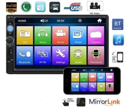 7" TOUCH SCREEN CAR MP5 PLAYER - DOUBLE DIN - USB - BLUETOOTH - REVERSE CAMERA INPUT - MIRROR LINK