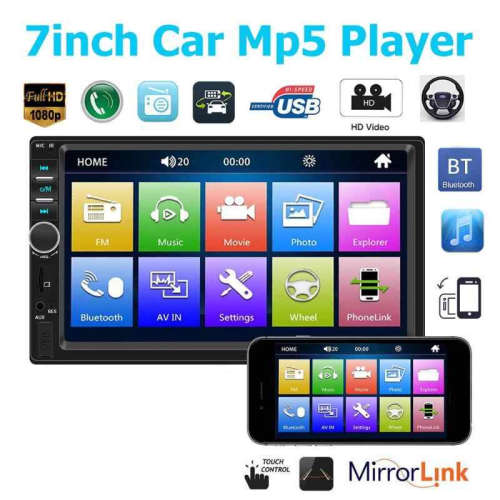 7" HD TOUCH SCREEN CAR MP5 PLAYER - BLUETOOTH - MIRROR LINK - REMOTE - SUPPORTS REVERSE CAMERA