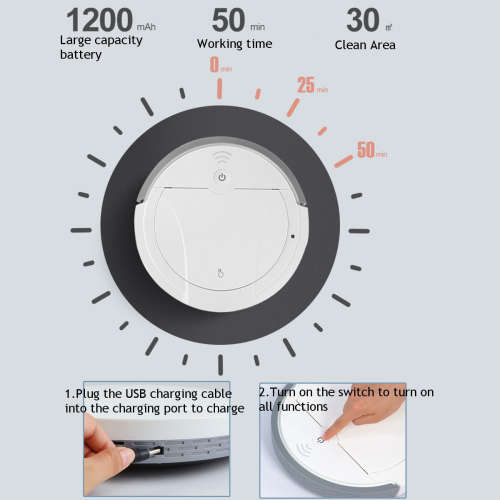 5-in-1 USB Automatic Intelligent Robot Vacuum Cleaner - Spray - Disinfection - Violet Light