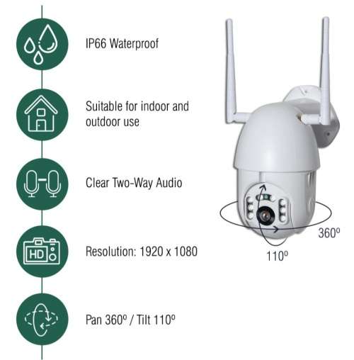 Outdoor Surveillance Camera - Wi-Fi - IR Night Vision - Water Resistant - 2 Way Audio - Full HD