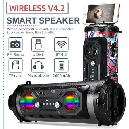 A28 Portable Bluetooth Super Bass Speaker - Phone Holder - TF - FM - AUX-In