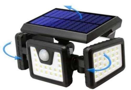 74 LED Solar Flood Light - 3 Adjustable Heads - 3 Modes - 2400mAH battery