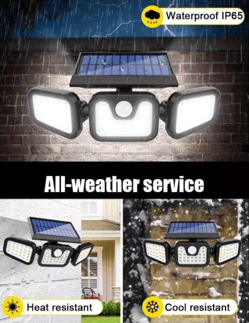 74 LED Solar Flood Light - 3 Adjustable Heads - 3 Modes - 2400mAH battery