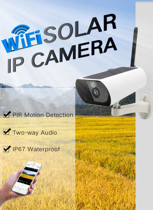 Solar Charged WIFI Bullet Camera - 2MP - 1080P HD - Night Vision - Motion Detection