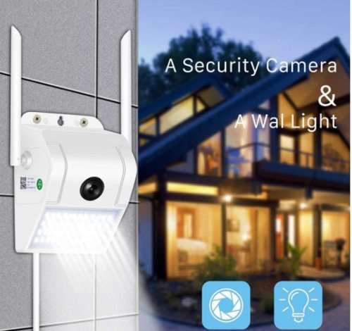 2-in-1 Outdoor Smart WiFi Camera with LED Spot Light - HD - Motion Detection - Built In Speaker/Mic