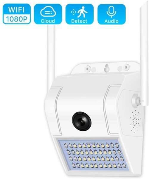 2-in-1 Outdoor Smart WiFi Camera with LED Spot Light - HD - Motion Detection - Built In Speaker/Mic