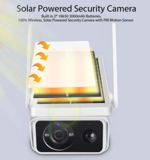Solar Charged WIFI Dome Camera with Adjustable Solar Panel - 2MP - 1080P HD - Two Way Audio