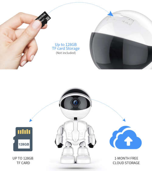 5MP Portable Smart Wifi Robot IP / Nanny Camera - Two Way Audio - HD - Motion Detection