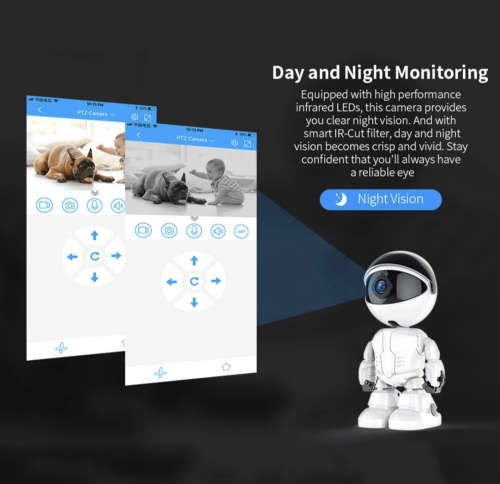 5MP Portable Smart Wifi Robot IP / Nanny Camera - Two Way Audio - HD - Motion Detection