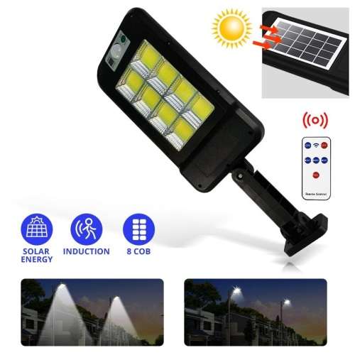 8 COB LED Solar Wall/Street Light with Remote Control - 120° Wide Angle - PIR Motion Sensor