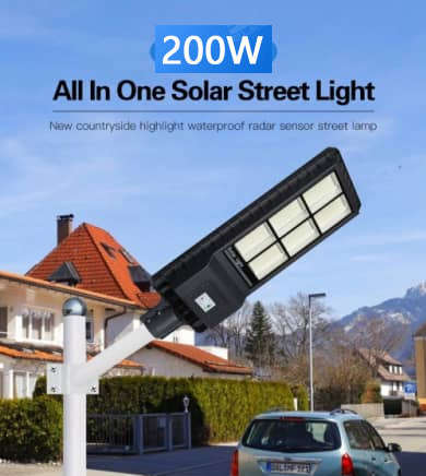 All-In-One 200W LED Solar Powered Street Light with Remote Control - PIR Sensor