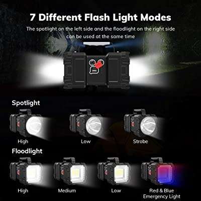 Rechargeable Double Head LED Flashlight / Worklight - Built In Power Bank - 7 Light Modes