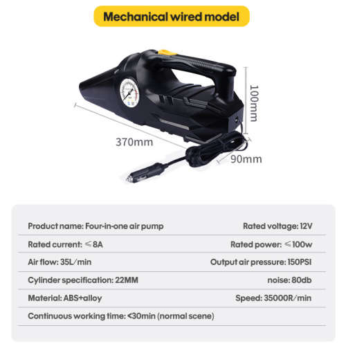 2-in-1 Powerful 4000Pa Vacuum Cleaner & Air Pump - Portable - Pressure Gauge - Nozzle Included