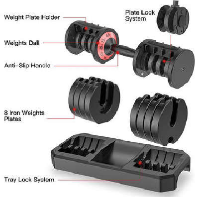 Intelligent All-In-One 20KG Adjustable Dumbbell - 3KG to 20KG Adjustments Including Tray Lock System