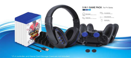5-in-1 Gaming Pack - Stereo Headset with Mic - Storage Stand - Dual Charge Dock - Suitable for PS4