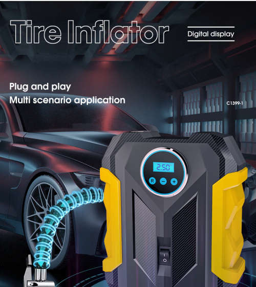 Digital Air Compressor Pump -Tyre Inflator - Portable - Built-In LED Light - 12V DC