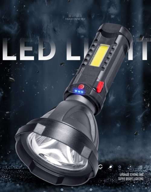 LED Flashlight With USB Output - Side Lamp Lighting - Battery Indicator