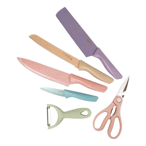6 Piece Non-Stick Kitchen Knife Set  Pastel