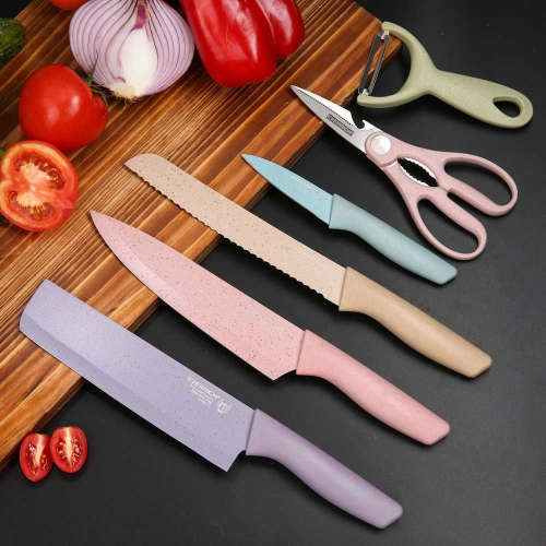6 Piece Non-Stick Kitchen Knife Set  Pastel