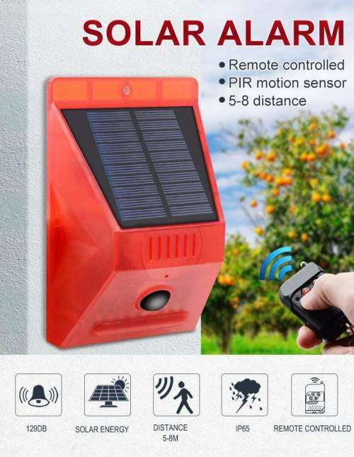 Solar Powered Beam - Remote Controlled - Sensor Activated - Built In 129db Alarm Siren