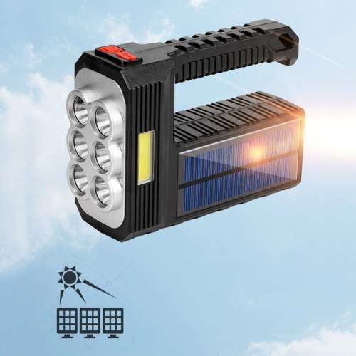 Solar + USB Charged Multifunctional Searchlight - 8 LED + COB - 3 Modes - Super Bright