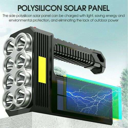Solar + USB Charged Multifunctional Searchlight - 8 LED + COB - 3 Modes - Super Bright