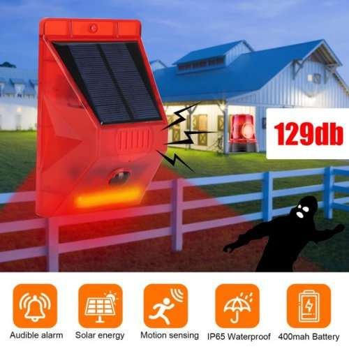 Solar Powered Beam - Remote Controlled - Sensor Activated - Built In 129db Alarm Siren