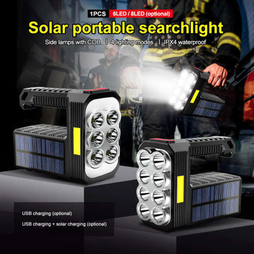Solar + USB Charged Multifunctional Searchlight - 8 LED + COB - 3 Modes - Super Bright