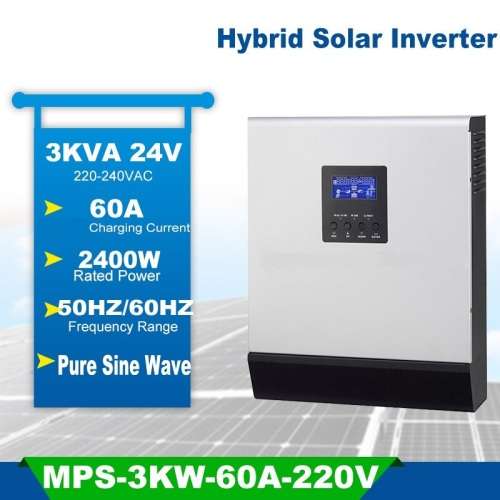 3KVA Pure SineWave Hybrid Inverter with 60Amp PWM Built In Solar Charge Controller - 24Volts - UPS