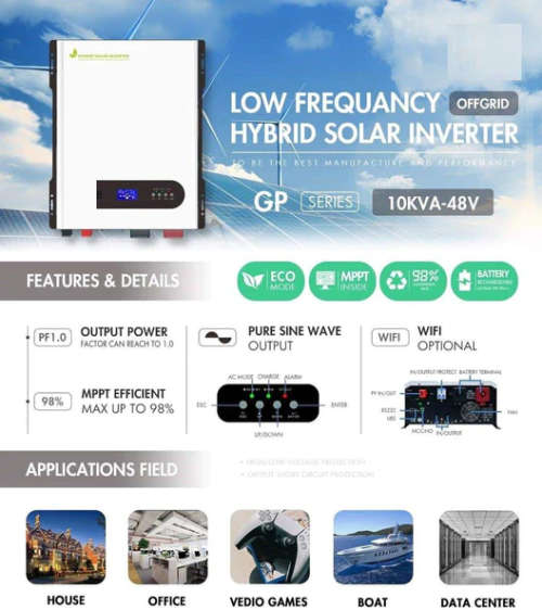 10KVA Pure SineWave Hybrid Inverter - 120Amp MPPT Built In Solar Charge Controller - 48V - UPS