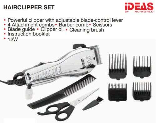 Ideas Electric Hair Clipper Set - 4 Attachments - Adjustable Blade Control