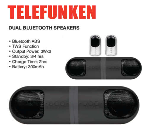 Telefunken Dual Bluetooth Speakers - TWS Function