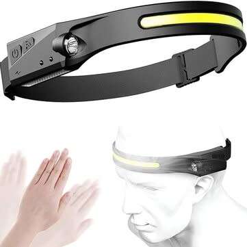230 Degree COB LED & XPE Lights Headband Headlamp - USB Rechargeable - Wave Induction - 350 Lm