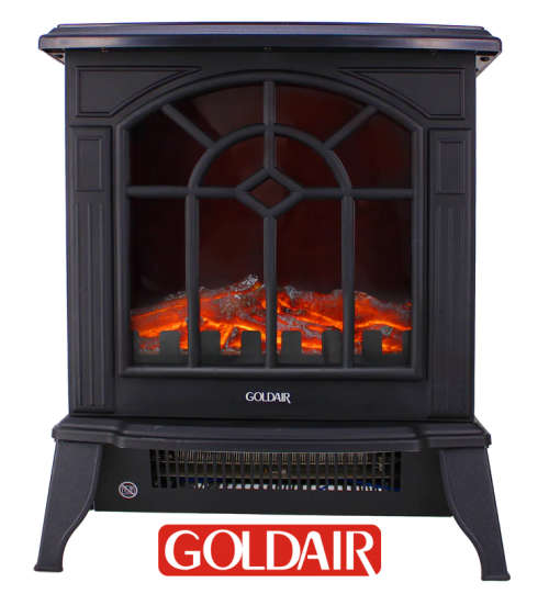 Goldair Electric Fireplace Heater - 2 Heat Settings - Free Standing - Real Log Flame Effect