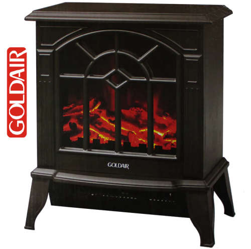 Goldair Electric Fireplace Heater - 2 Heat Settings - Free Standing - Real Log Flame Effect