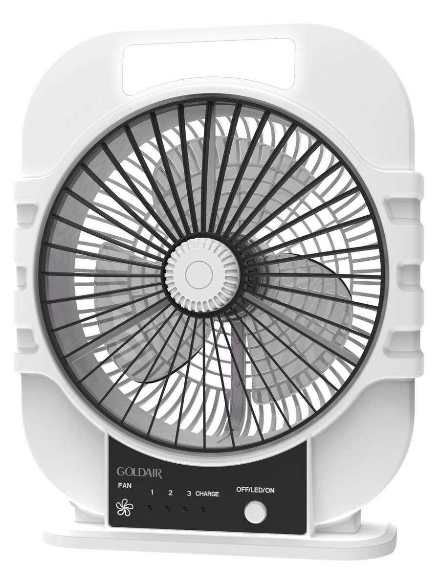 Goldair 8` Rechargeable Box Fan - 3 ABS Blades - Li-Battery - LED Light