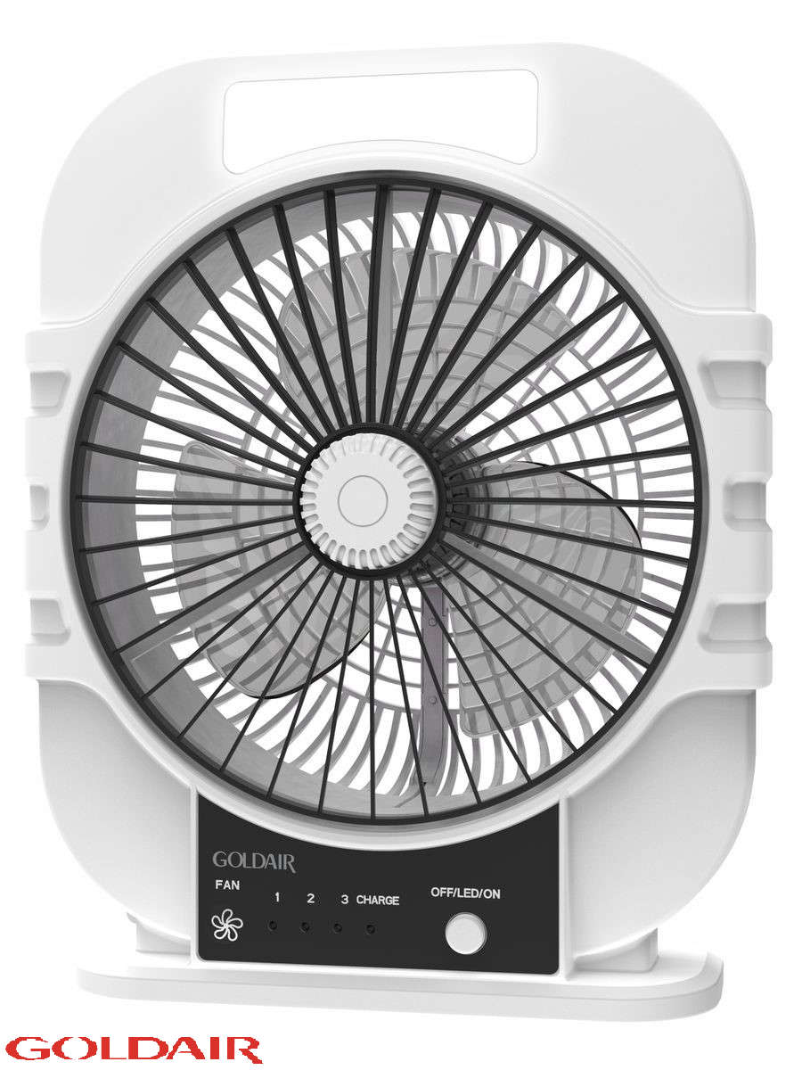 Goldair 8` Rechargeable Box Fan - 3 ABS Blades - Li-Battery - LED Light
