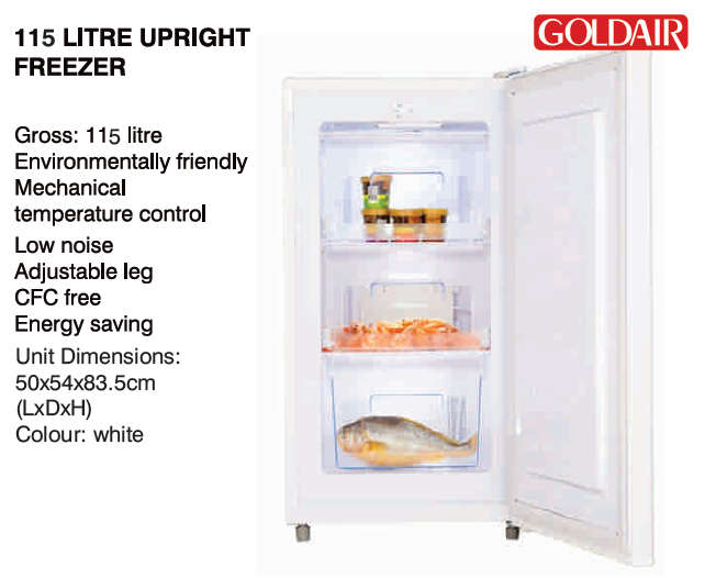 Brand New - Gold Air 115L Upright Freezer - Sealed in a Box - White