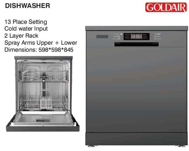 Brand New - Goldair 13 Plate Dishwasher - 2 Layer Rack - Silver